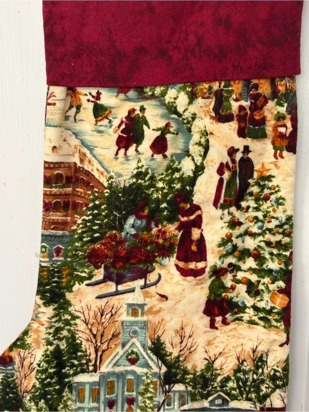 Holiday Handmade Christmas Stocking with Country Village Winter